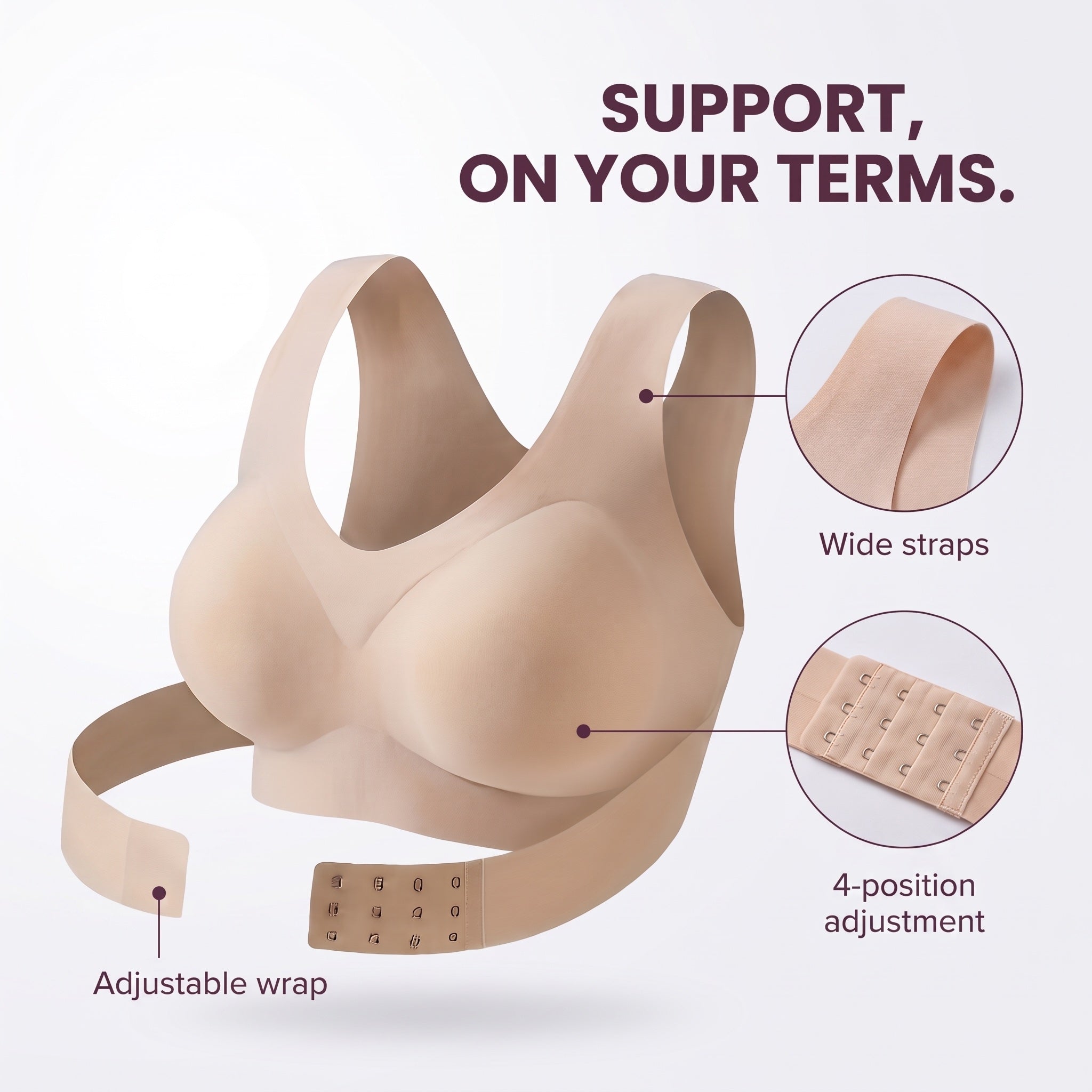 Nude adjustable support bra