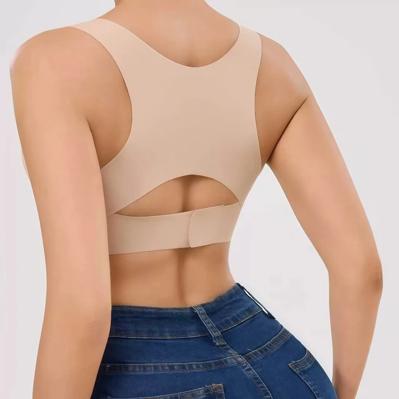 Back view of the nude support bra with the support band fastened